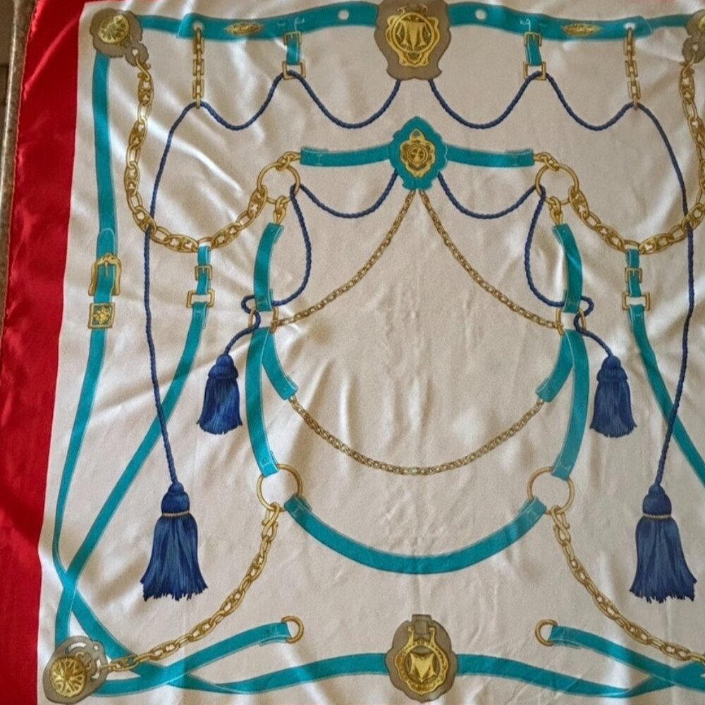 Vintage Celine Paris Equestrian Motif Silk Scarf, ~ 34 x 34 - Picture 2 of 16